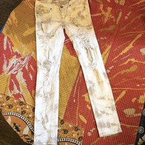 Skinny White jeans with great marbled/tie dye